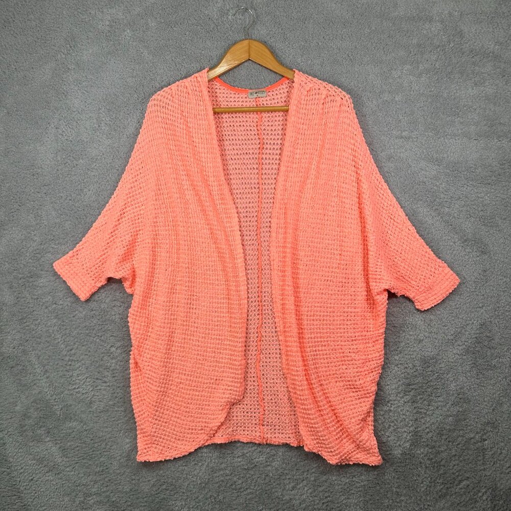 Free Kisses Cardigan Women's Size XL Pink Long Sleeve Open Front Knit‎ with Flaw